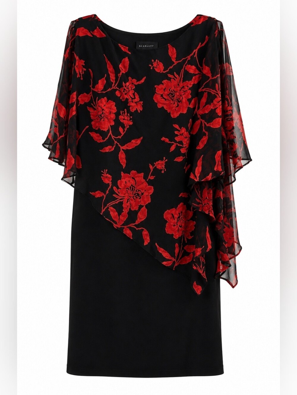 Scarlett Black Red Floral Sheer Overlay Cocktail Dress Size 8 NWT